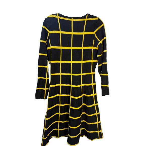 Esperanza Black & Yellow Windowpane Long Sleeve A-Line Dress Womens Medium Rayon - Picture 5 of 6